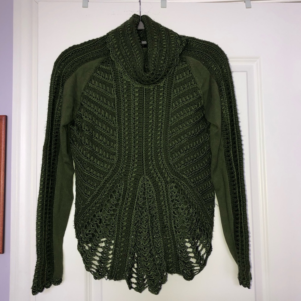 Yuka green cowl neck crochet sweater